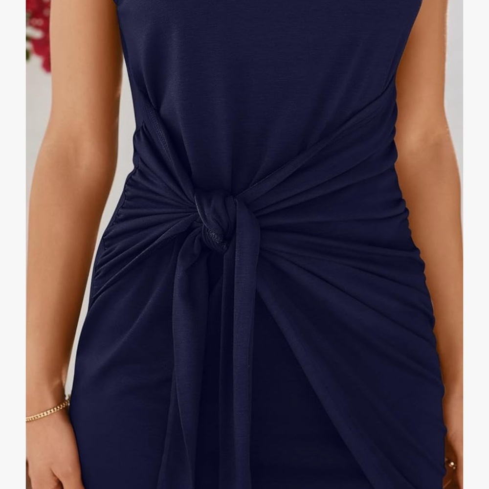 Elegant Navy Blue Sleeveless Wrap Dress S NWT - Picture 5 of 6